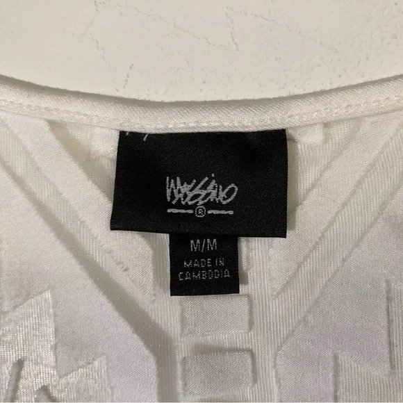 Mossimo Medium White Tank Top Shirt Geometric Aztec Pattern See Through Stripe - Picture 8 of 11